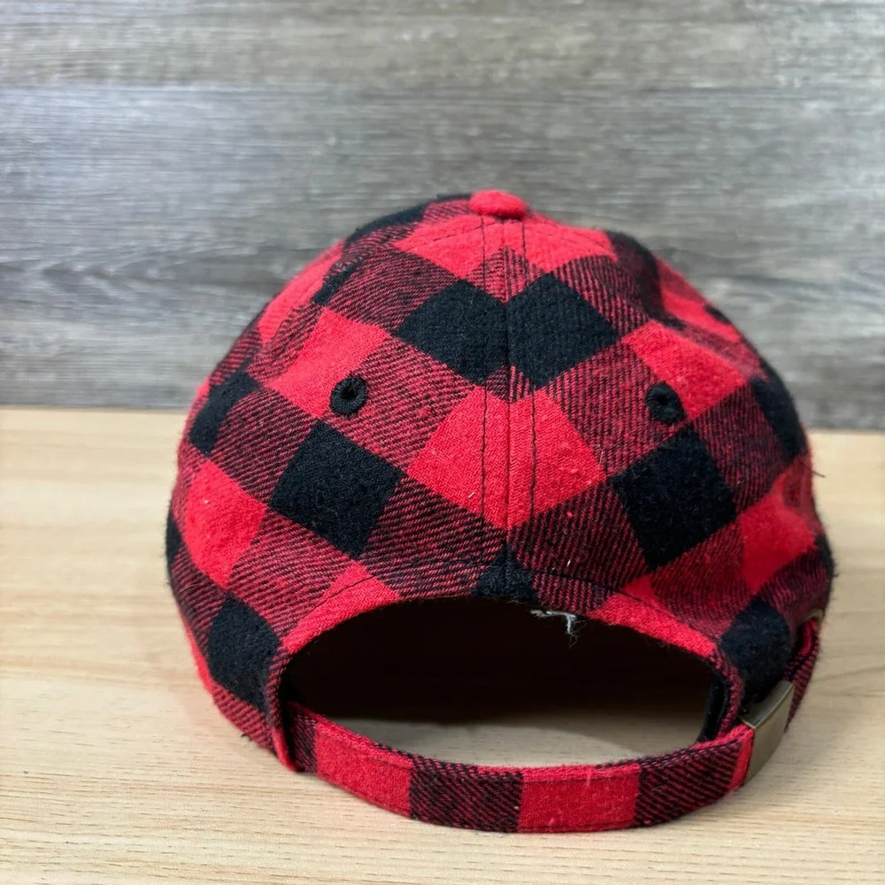 Flannel Hat Cap Strap Back Womens Red Black Plaid‎ Outdoors One Size Adjustable